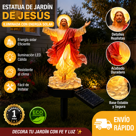 🔥 Estatua de jardín de Jesús iluminada con energía solar