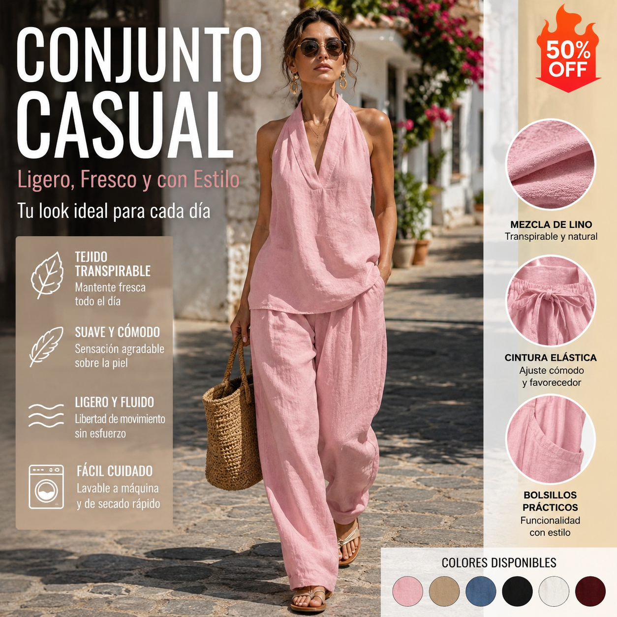 30%OFF【S-5XL】💥Conjunto casual para mujer, top con cuello en V + pantalón de pierna ancha