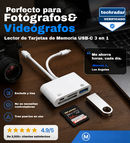 📸📱Lector de tarjetas de doble puerto compatible con teléfonos Apple, tarjetas SD y cámaras con conectividad Tipo-C.