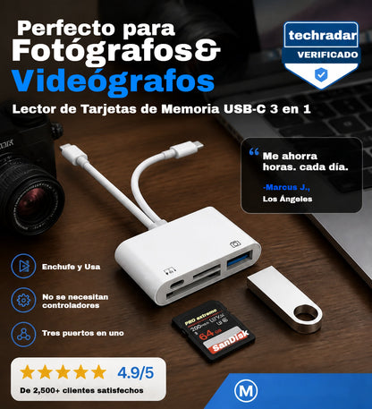 📸📱Lector de tarjetas de doble puerto compatible con teléfonos Apple, tarjetas SD y cámaras con conectividad Tipo-C.