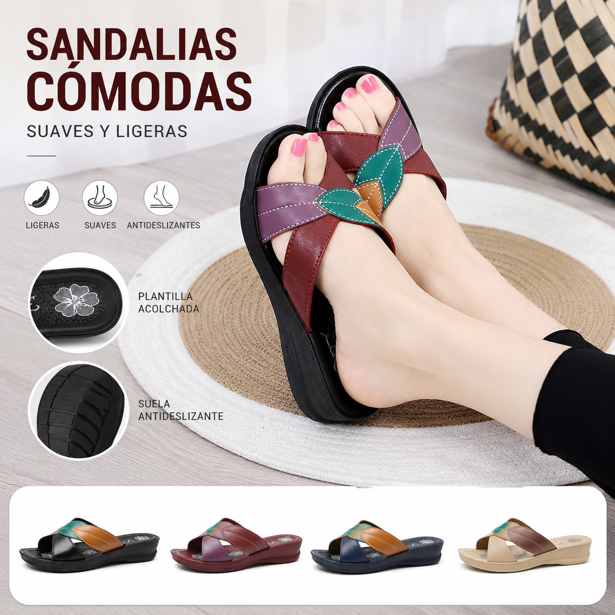 【36-41】Zapatillas planas antideslizantes de suela blanda para mujer a la moda de verano