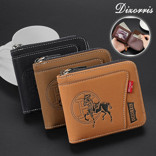 🔥🔥【50%OFF】Nueva y elegante cartera corta con cremallera de estilo retro para hombre.