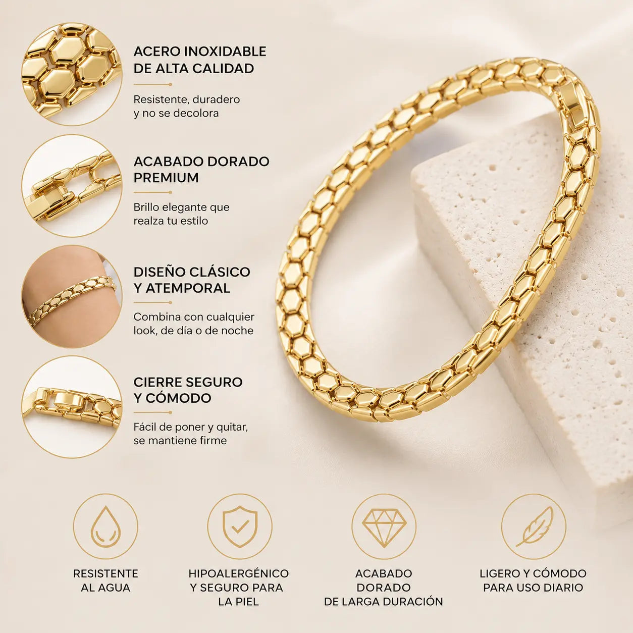 ✨ Pulsera Elegante de Cadena Dorada para Mujer | Sofisticación para Cada Día
