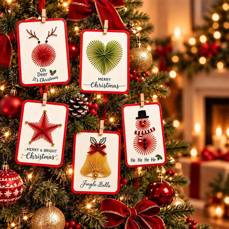 ❤️Un juego de 6 piezas por solo 27 euros🧵🎄Kit de manualidades DIY de 6 tarjetas navideñas con la frase "Merry Christmas" para bordado con aguja mágica