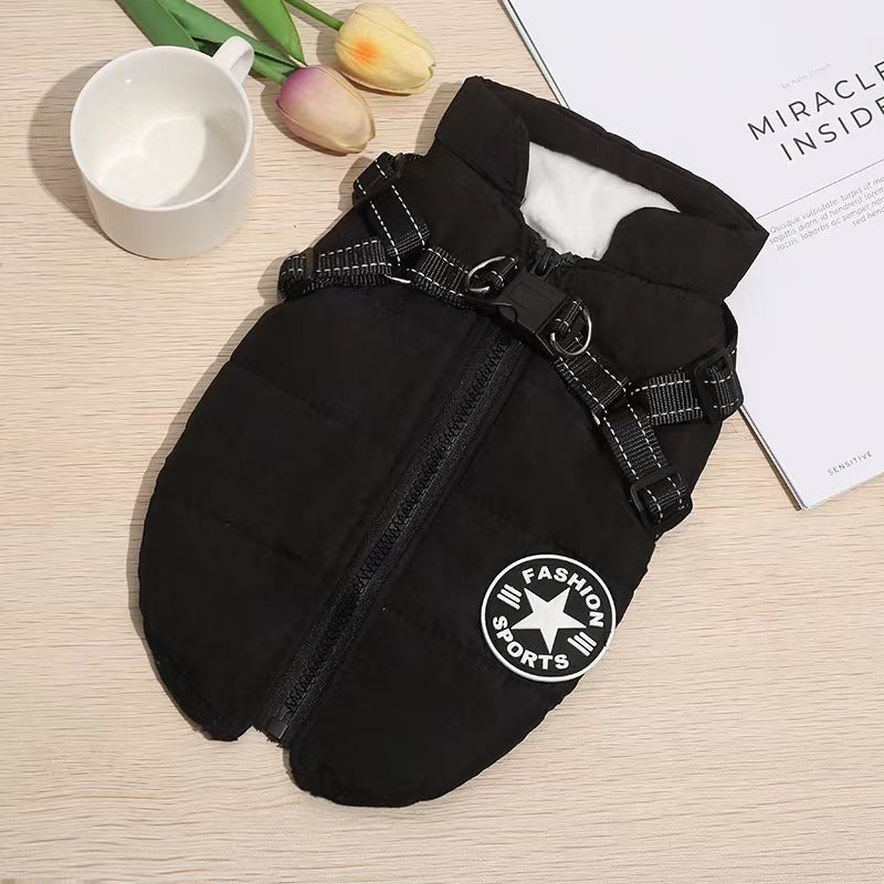 Chaleco/chaqueta 2 en 1 para mascotas: tejido impermeable, forro polar, hebilla de seguridad; disponible en varios colores.