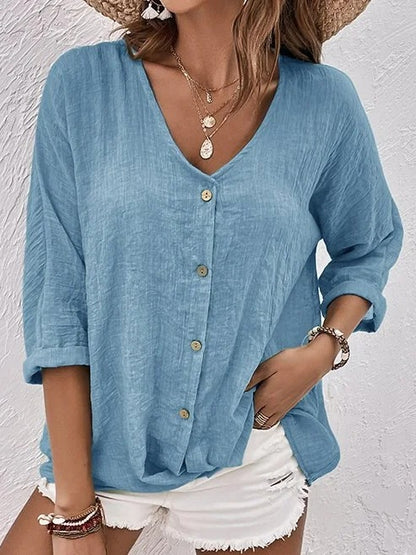50%OFF🔥【S-5XL】Camisa casual suelta con cuello en V para mujer