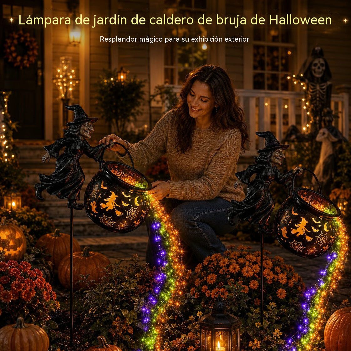 🎁🎃🔮Luz de jardín con forma de caldero de bruja para Halloween