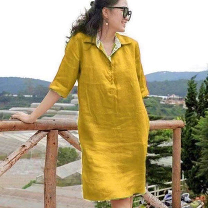 🔥【S-5XL】 2026 nuevo vestido suelto de longitud media con cuello en V de talla grande para mujer de verano