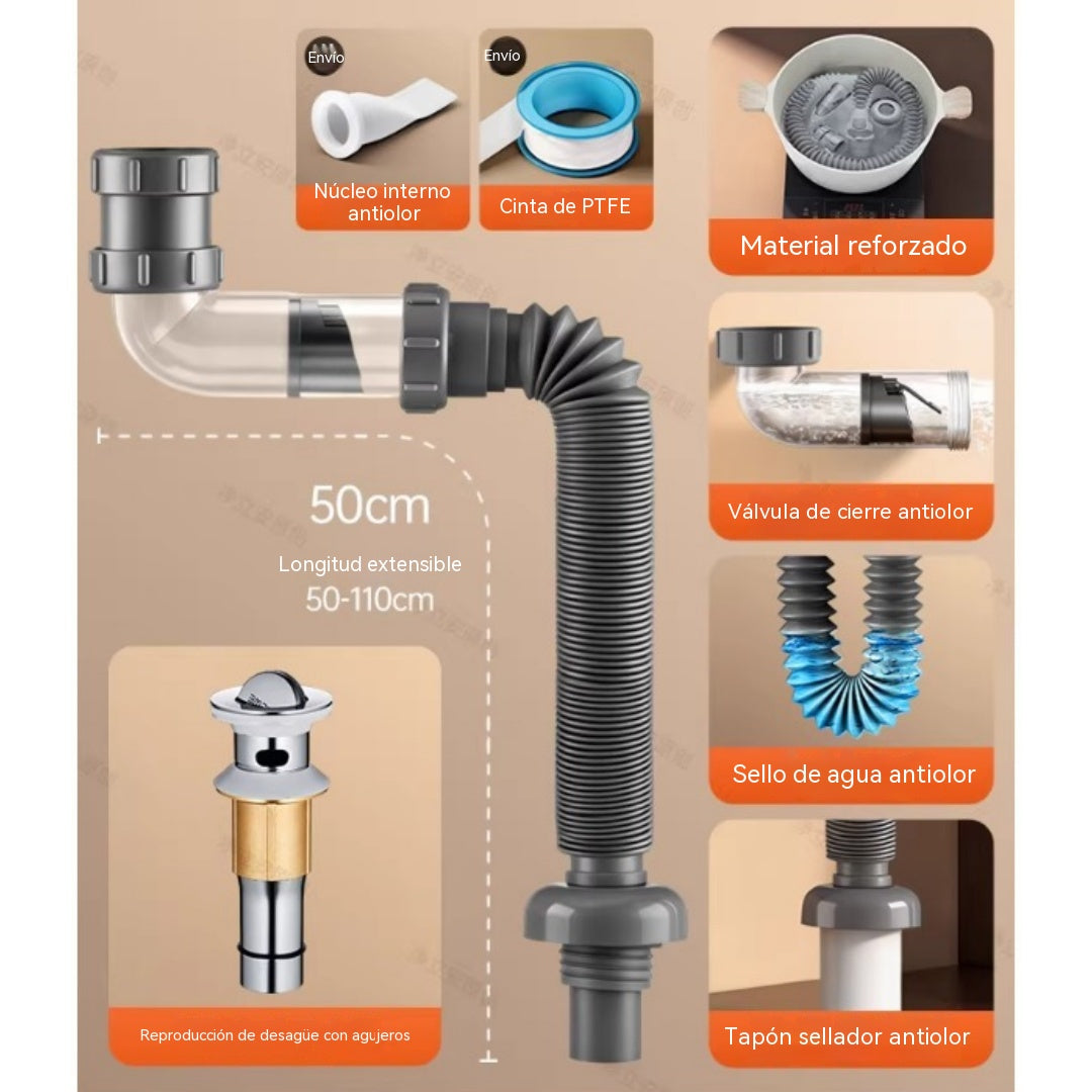 🔥🔥Tubo de desagüe para lavabo/lavabo de baño, tubo de desagüe a prueba de olores, juego completo de mangueras flexibles universales.