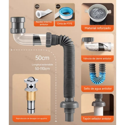 🔥🔥Tubo de desagüe para lavabo/lavabo de baño, tubo de desagüe a prueba de olores, juego completo de mangueras flexibles universales.