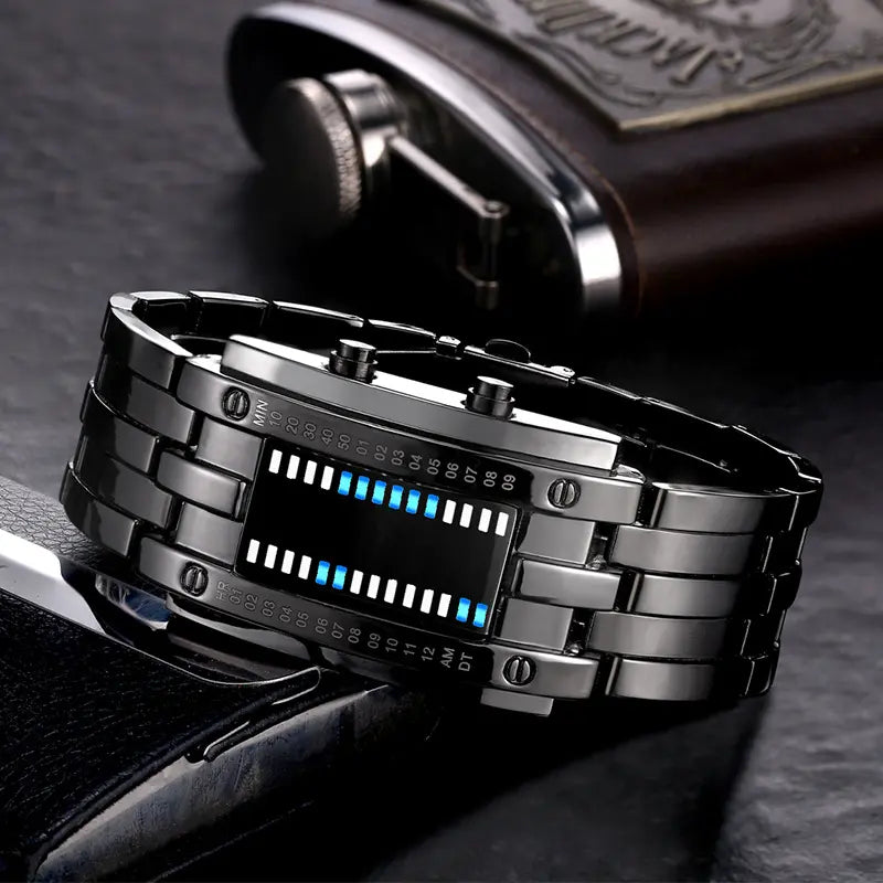 ⌚Reloj electrónico de moda para parejas con LED, doble línea binaria y Iron Man.