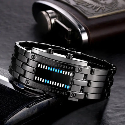 ⌚Reloj electrónico de moda para parejas con LED, doble línea binaria y Iron Man.