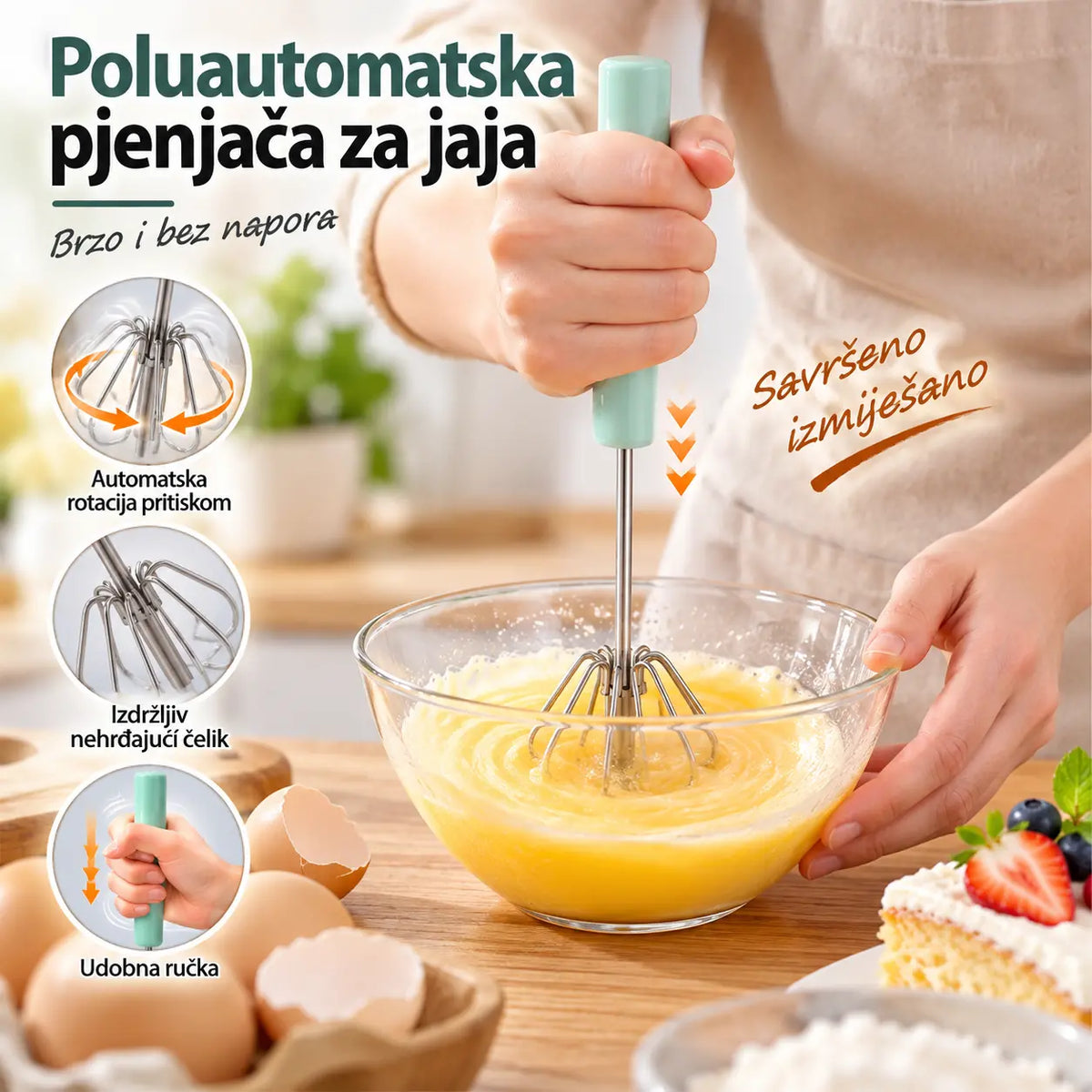 【2 komada】Poluautomatski plijač za jaja od nehrđajućeg čelika