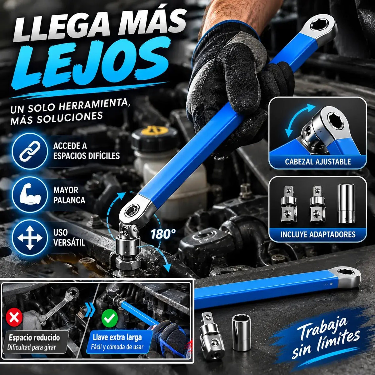 【Juego de 5 piezas】 Llave extensible multifunción ajustable — doble cara, ahorra esfuerzo y llega a espacios difíciles