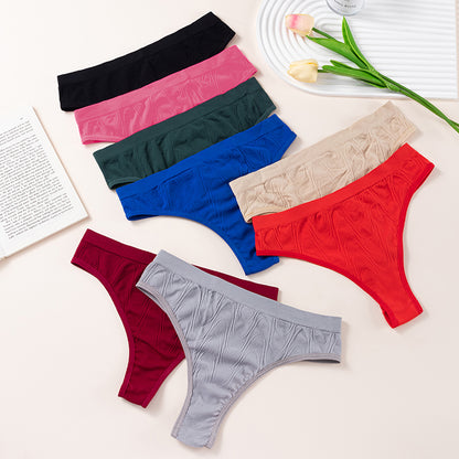 【40-90kg】【XS-2XL】 Tanga sexy para mujer – Braguitas de algodón acanalado en color liso【Juego de 6 piezas】