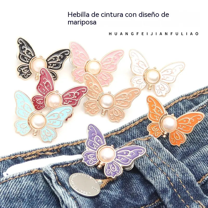 🎀【16 piezas por solo 24 euros】👗👖Hebilla desmontable con estampado de mariposa, sin clavos ni costuras, para ajustar la cintura.