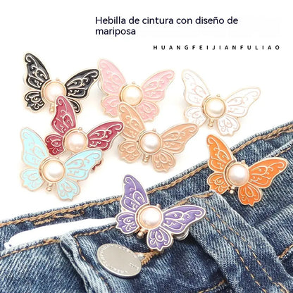 🎀【16 piezas por solo 24 euros】👗👖Hebilla desmontable con estampado de mariposa, sin clavos ni costuras, para ajustar la cintura.