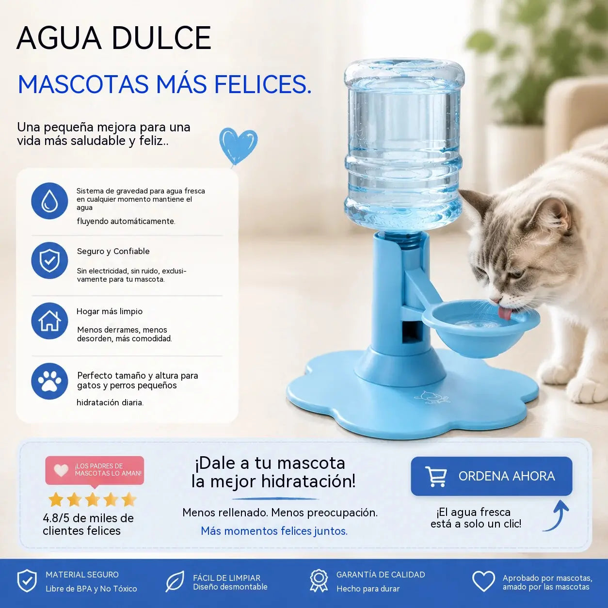 🐾 Mascota automática Dispensador de agua – Autorecarga por gravedad Cuenco de agua para perros y gatos