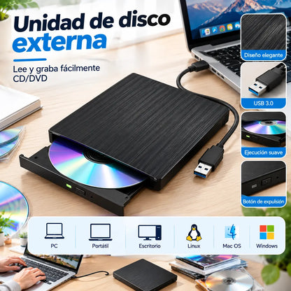 📢📢!50% de descuento! 💿💻 Unidad externa de CD/DVD: Plug & Play, portátil y compatible con Mac/Windows