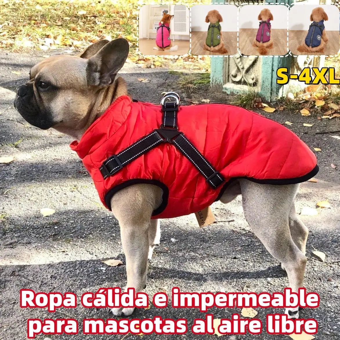 Chaleco/chaqueta 2 en 1 para mascotas: tejido impermeable, forro polar, hebilla de seguridad; disponible en varios colores.