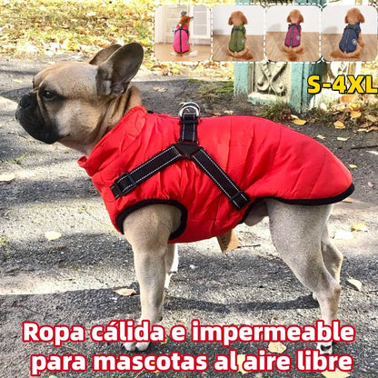 Chaleco/chaqueta 2 en 1 para mascotas: tejido impermeable, forro polar, hebilla de seguridad; disponible en varios colores.