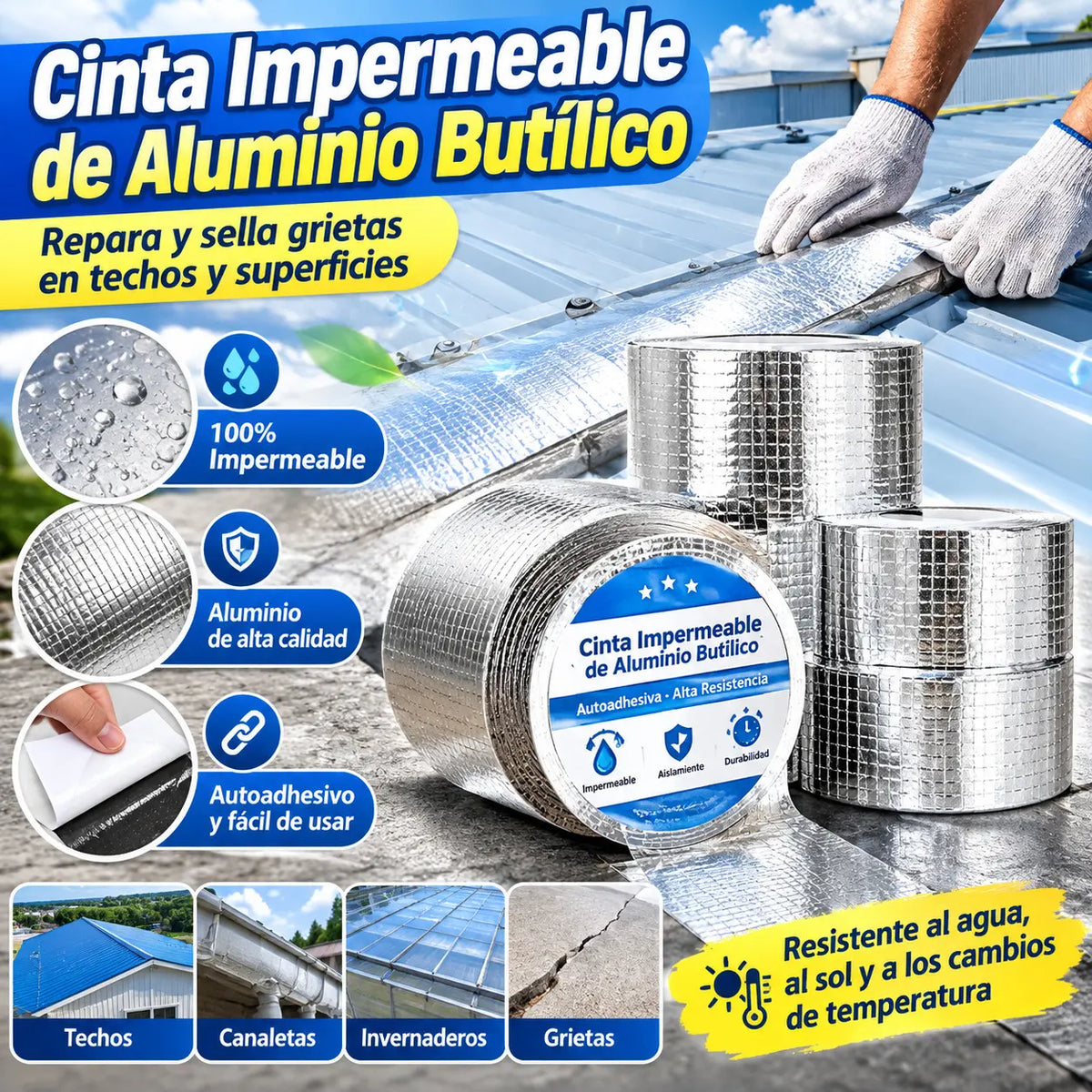 【10 cm x 5 m 】Cinta impermeable para reparar fugas, multiusos