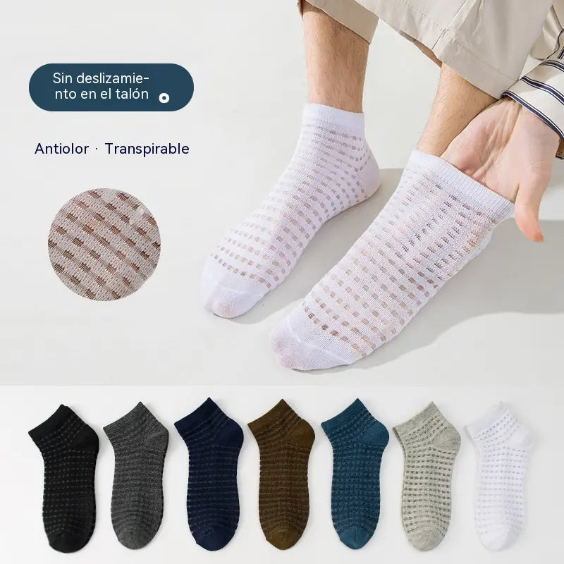 [Compra 7 y llévate 7 gratis] [14 pares] Calcetines tobilleros transpirables de malla calada para hombre - 2 pares de cada color