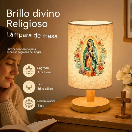 📢📢 ¡50% de descuento! ⏰ Lámpara de mesa de madera con diseño de la Virgen María