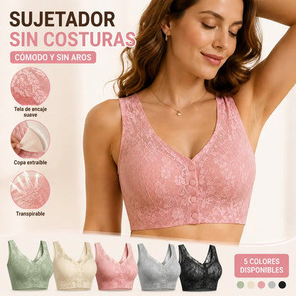 😍【Pack de 3 unidades】【M-4XL】Sujetador sin aros para mujer con botones en la parte delantera ❤️【40-100 kg】