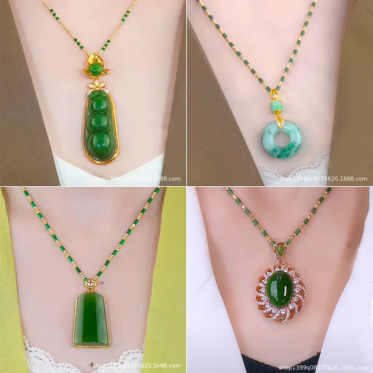 Un elegante collar de jade natural para mujer, con un colgante en forma de flor y cristales brillantes; un accesorio elegante y a la moda.