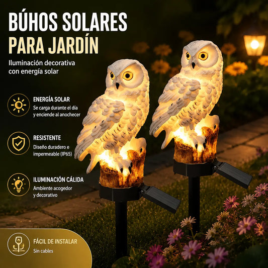 🦉 Lámpara solar decorativa con forma de búho: luz cálida para tu jardín.