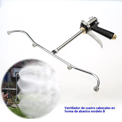 Nueva pistola pulverizadora de área amplia con niebla fina de cuatro cabezales en forma de abanico de acero inoxidable a prueba de óxido