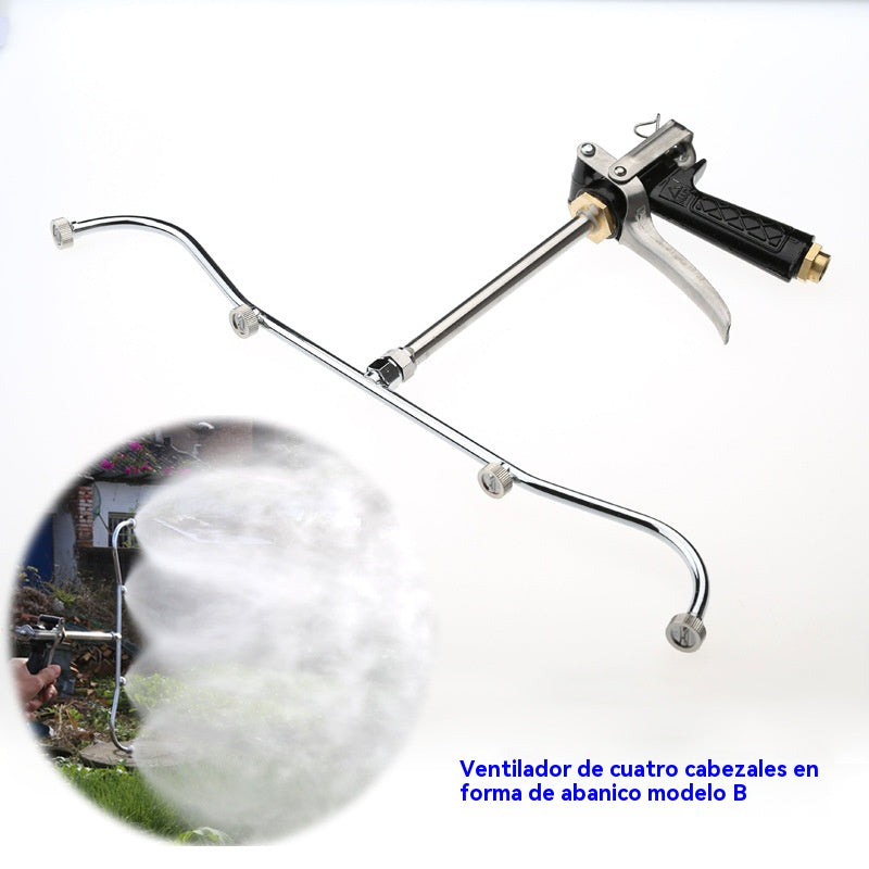 Nueva pistola pulverizadora de área amplia con niebla fina de cuatro cabezales en forma de abanico de acero inoxidable a prueba de óxido