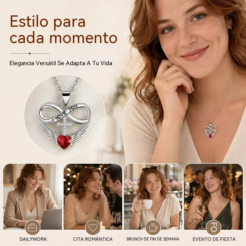 ✨Collar con colgante de cruz, corazón infinito y ala