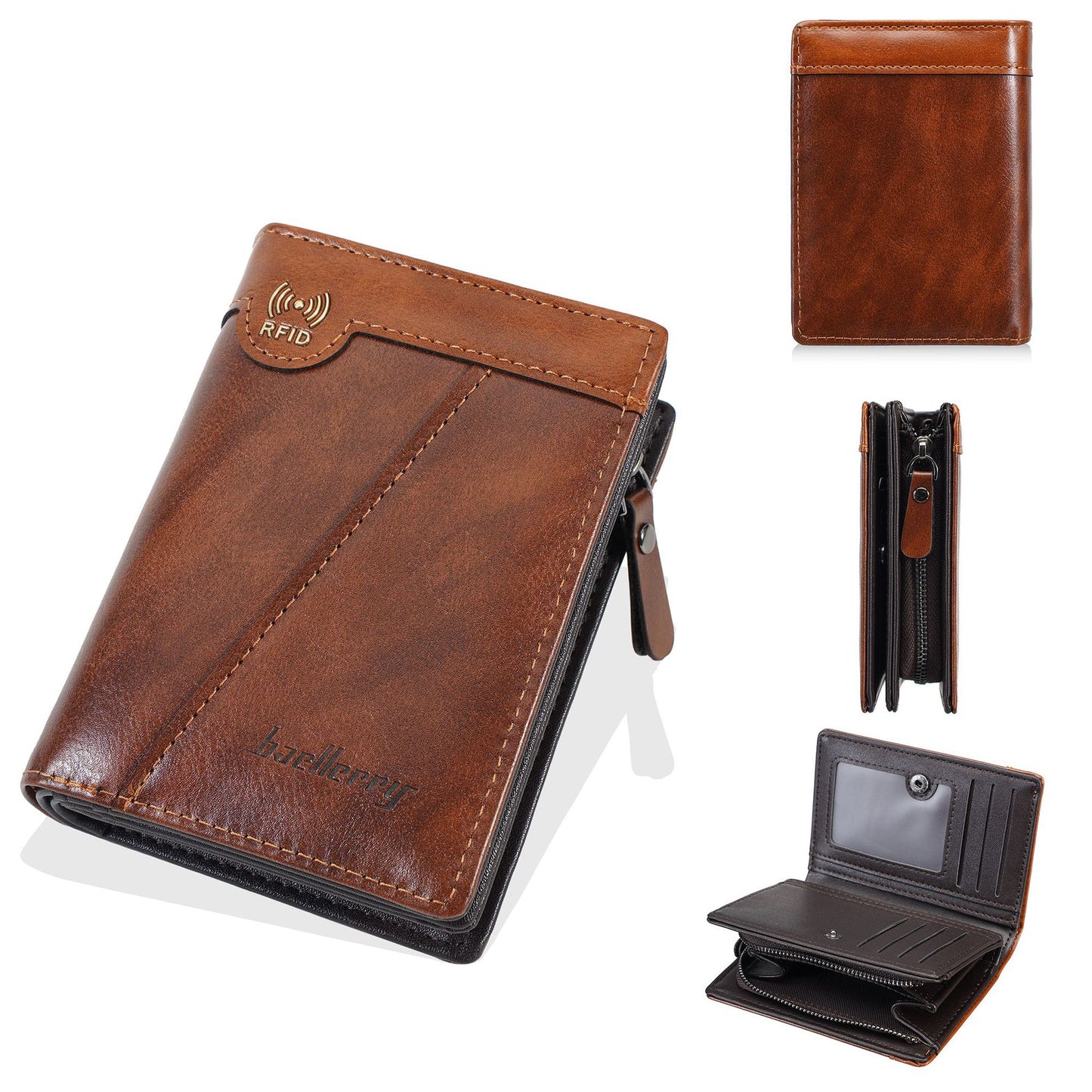 ⏰【Oferta por tiempo limitado】✨Nueva billetera con cremallera estilo retro de primera calidad para hombre con función antirrobo RFID.