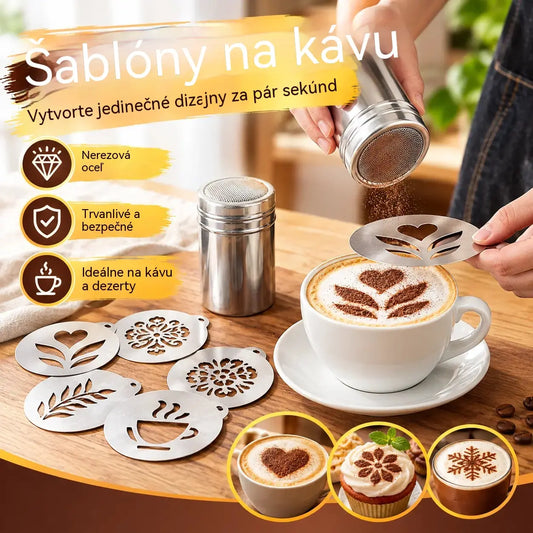 ✨2 sada (10 kusů) za cenu 580 Kč☕ Sada 5 šablón na latte art z nerezovej ocele 304 – 5 kusov, opakovane použiteľné, vhodné na kávu aj dezerty.