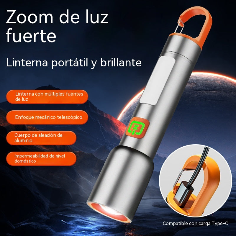 👍👍Linterna de alta intensidad con luz lateral multifuncional, carga rápida tipo C y batería de larga duración.