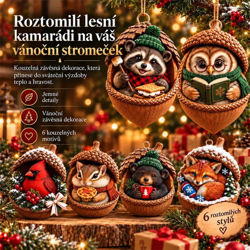 🎉【Kupte 6 kusů a získejte 6 kusů zdarma】12 kusů za 540 Kč🤩 🎁Nový 2D akrylový vánoční design se zvířaty ve tvaru šišky