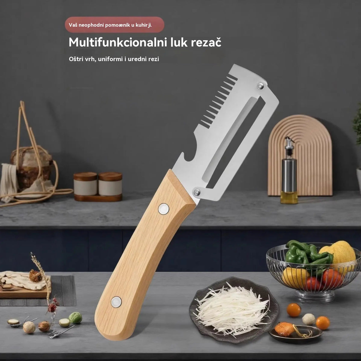 ✅【Kupite 2, dobijte 2 gratis!】🔥4 jedinice za 24 eura🧅🔪 Višenamjenska kuhinjska gulilica 3 u 1: Guli, reže i otvara čepove boca! 🔥