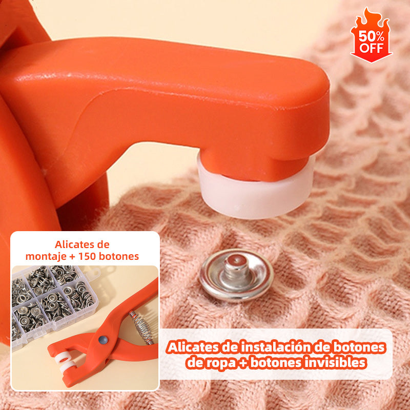 🔥【Alicates de montaje + 150 botones】Alicates de instalación de botones de ropa + botones invisibles, no requiere costura