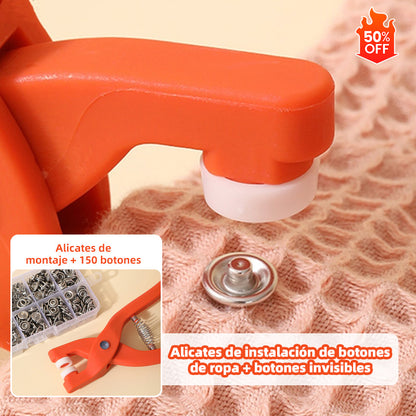 🔥【Alicates de montaje + 150 botones】Alicates de instalación de botones de ropa + botones invisibles, no requiere costura