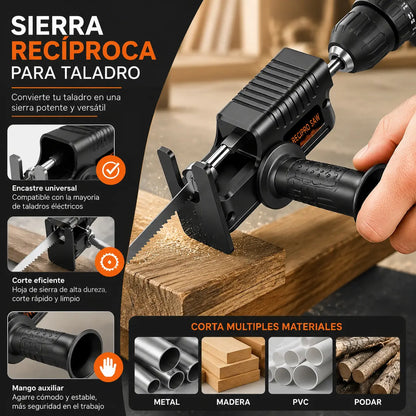 Taladro eléctrico convertido en sierra alternativa, adaptador de cabezal de sierra de calar para trabajar la madera.
