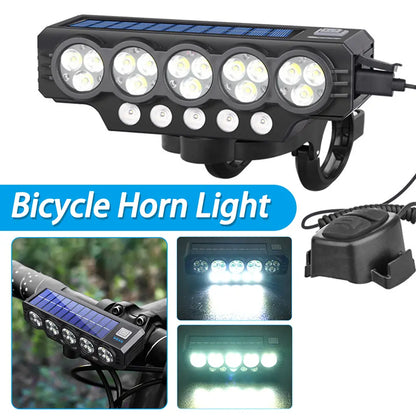 Faro solar para bicicleta con carga USB y altavoz, 900 lúmenes, luz nocturna de larga duración para ciclismo