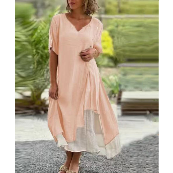 【45-110kg】【S-4XL】 Nuevo vestido asimétrico de dos piezas con escote en V