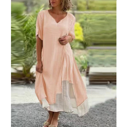 【45-110kg】【S-4XL】 Nuevo vestido asimétrico de dos piezas con escote en V