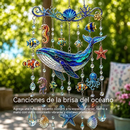 🌊💎 Carrillón de viento de cristal con temática marina: la decoración ideal para tu jardín y balcón.