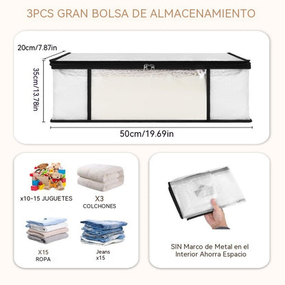 [3 piezas 28 euros]Bolsa de almacenamiento de plástico transparente, grande, resistente y gruesa para ropa, mudanzas y almacenamiento