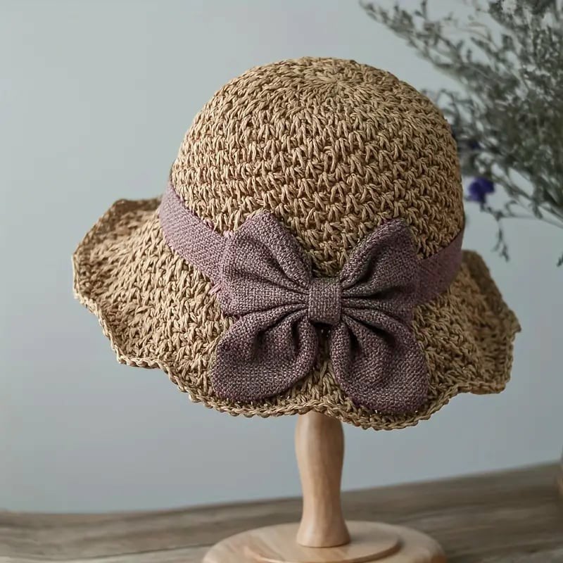👒🎀Sombrero de paja con lazo retro – Plegable y transpirable para el verano