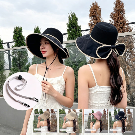 🎀【Compra 1 y llévate 1 gratis】【2 pieza】👒 | Sombrero de sol de ala ancha Gorro retro con lazo: plegable y transpirable, un básico para el verano.