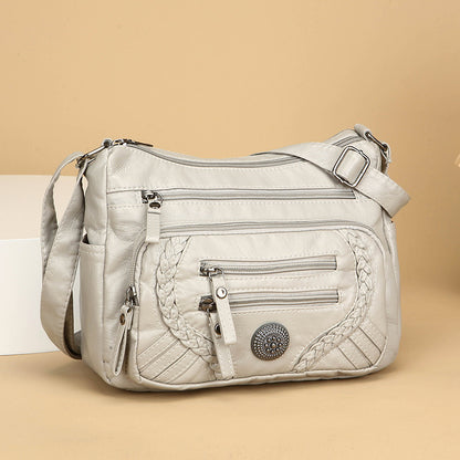 Bolso bandolera/cruzado de piel suave multicapa de gran capacidad para mujer.